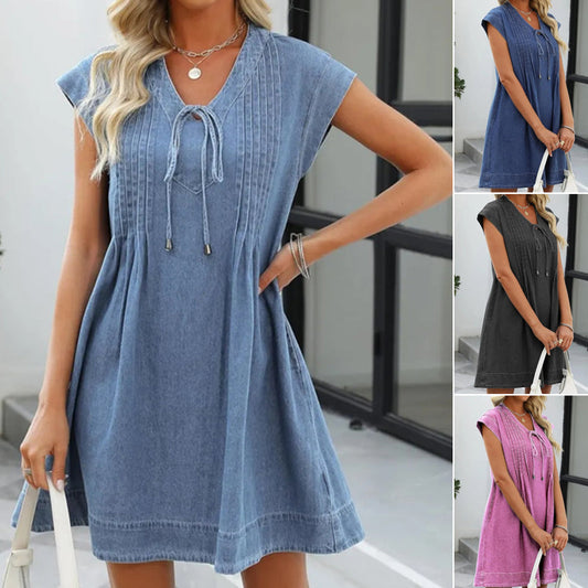 Robe en jean à col en V pour femme