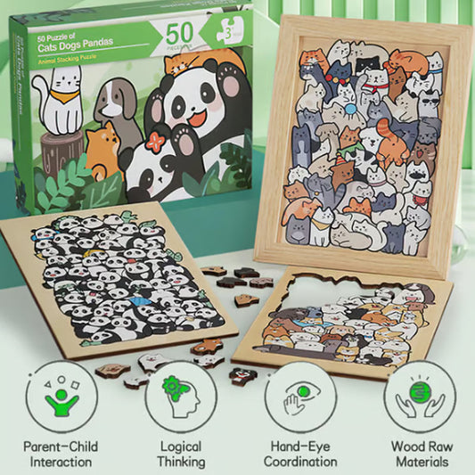 🐱Puzzle éducatif en bois avec des animaux rigolos et mignons