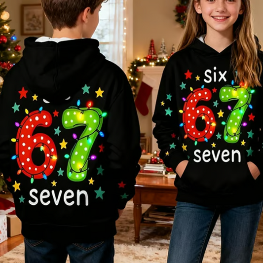 📢📢65 % de réduction !!!🎅👕 Sweats à capuche graphique de Noël « 67 » pour enfants