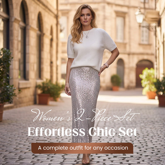 📢📢50% de réduction !! ⏰ ✨ Offre spéciale Nouvel An 2026 — Ensemble deux pièces pour femmes : haut tricoté & jupe à paillettes 💕👗