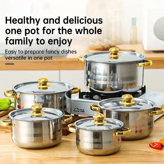 📢📢50 % de réduction !! ⏰Batterie de cuisine en acier inoxydable de 5 pièces avec couvercles en verre