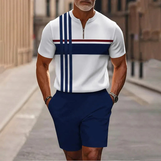 🔥50% DE RÉDUCTION !🔥 Ensemble chemise et short à col zippé pour homme