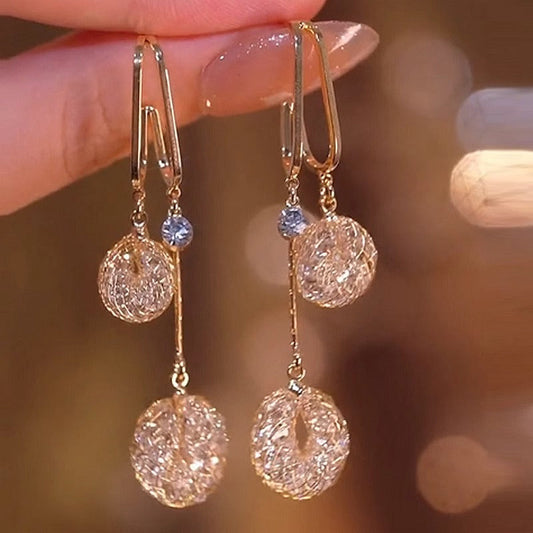📢📢50 % DE RÉDUCTION !!!⏰Boucles d'oreilles pendantes élégantes ornées d'un pompon en cristal synthétique