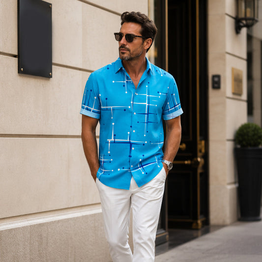 ☀️ 50% DE RÉDUCTION ! 👔 Chemise Homme Imprimé Géométrique – Mélange – Coupe Ample & Douceur Été for Vacances