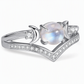 Bague Gothique Croissant de Lune en Pierre de Lune – Finition Platine Vintage